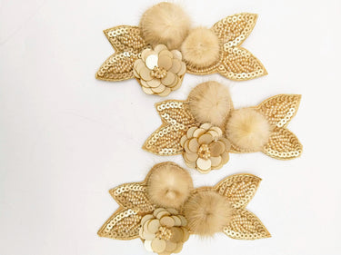 Beige Hand Embroidered Floral Applique, Beaded and Sequins Applique